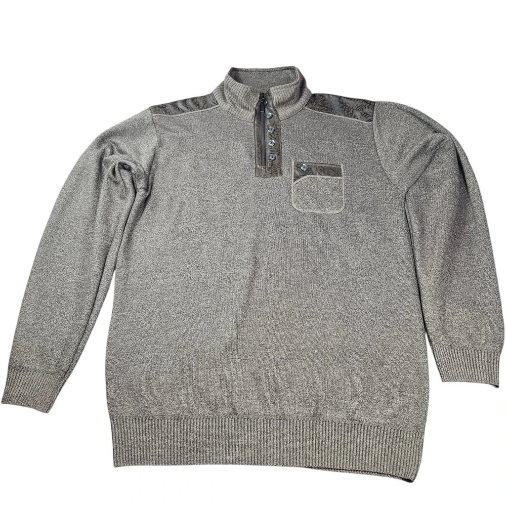 Silver Needle Sweater Mens XL 1/4 Zip Pullover High Neck Gray W/ Brown Accents‎